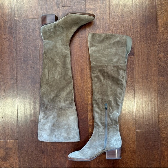 Via Spiga Ophira Tan Suede Over the Knee Boots,  Stacked Heels, Size 8.5 - Picture 1 of 15